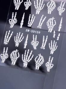 3D骷髅美甲贴纸，万圣节美甲贴纸，浮雕自粘骷髅骨头图案，哑光塑料美甲贴纸，DIY美甲装饰，奇幻主题美甲，浮雕骷髅图案装饰，骷髅手，万圣节白骨爪美甲装饰贴纸 - 彩色 - 查看 8