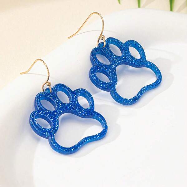 2pcs Creative Cat Paw Acrylic Cute Personalized Footprint Earrings, Unique Acrylic Hollow "I Love You" Gesture Pendant Earrings, Cute Cat Paw Creative Animal Earrings, Suitable For Holidays, Street Style, Parties, Vacations, Work, Daily Wear, Back To School Season