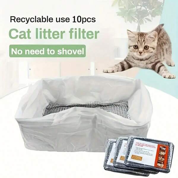 1 set witte Easy-Scoop kattenbakzakken, filternetzakken voor gebruik met kattenbak (1 set = 10 stuks kattenbakzakken)