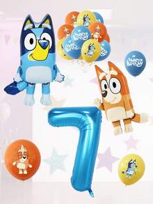 Bluey Birthday Party Decoration Cartoon Foil Balloons, Aluminum Foil Blue Cartoon Foil Balloons, Birthday Party, 1-9 Years Old Blue Number Latex Aluminum Film Balloon Decoration, Birthday, Wedding Party And Gathering Background Wall Decoration Halloween, Christmas - Multicolor - View 14