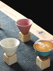 1 Set 100ml Creative Retro Ceramic Espresso Coffee Cup Rough Pottery Tea Cup Japanese Latte Pull Flower Porcelain Cup Household With Base Stoneware Personal New Pottery Mug School Supplies Back To School - Beige - View 7