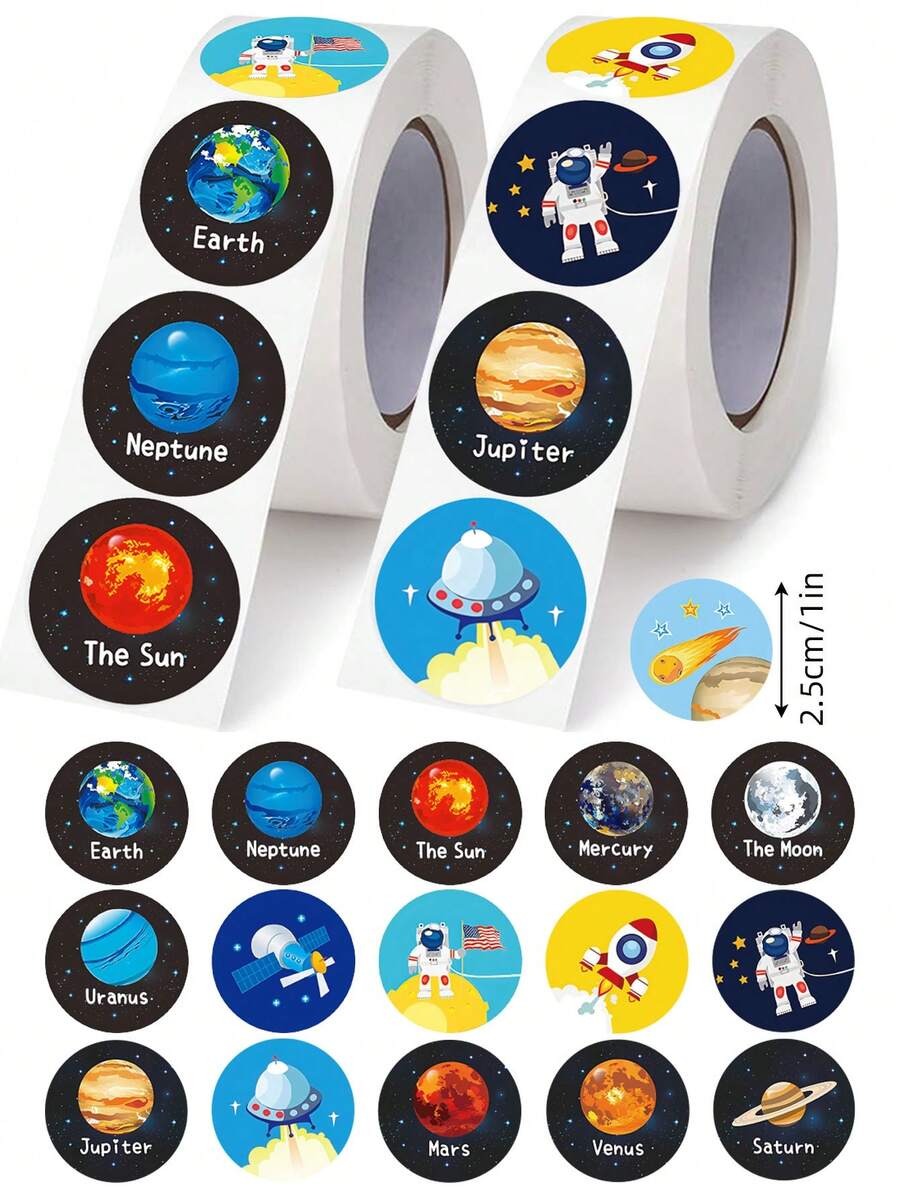 500pcs Vibrant Space Planet Doodle Stickers - 1 Inch Colorful Paper Labels, Suitable For Scrapbooking, Party Favors, Office Supplies Decoration, DIY Crafts And Gift Tags,For School Supplies,Back To School - Multicolor - View 1