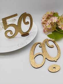 1 pieza Decoración de número de madera con brillo dorado, 18º, 30º, 40º, 50º, 60º, 70º Aniversario, Decoración de sobremesa para Aniversario, Cumpleaños, Boda, Fiesta Temática, Fiesta de Jubilación, Fiesta de Vacaciones, Acción de Gracias, Día de San Valentín, Boda de Otoño, Decoración de Fiesta Temática