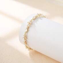 Crysdue Wedding Bridal Link Bracelet Brides Bridesmaids, Marquise Cubic Zirconia Tennis Bracelets Women Prom Jewelry - D_CZ+珍珠,金色 7.8-9.37 英寸 - 查看 3