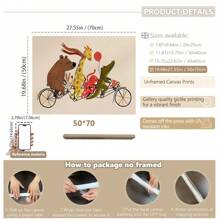 1 bucată de tablouri de perete fanteziste cu animale, bicicletă, pentru camera copiilor – Imprimeuri vibrante pe pânză de mai multe dimensiuni (20x25cm până la 50x70cm) cu opțiuni înrămate/neînrămate, decor vesel cu urs, girafă, caracatiță, crocodil, aventură, pentru camerele copiilor, estetică modernă și jucăușă pentru casă