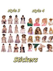 16 pezzi di adesivi di personaggi rurali europei e americani alla moda con capelli ricci, per bricolage, scrapbooking, album, organizer, diari, articoli di cartoleria vintage, per laptop, valigie, pareti, frigoriferi, auto e borracce. Torna a scuola