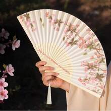 1 件女童竹折叠中国风小扇子流苏花道具服装古装舞蹈竹扇，优雅、舒适、华丽风格 - 彩色 - 查看 7