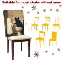 1 Stück/4 Stücke/6 Stücke/10 Stücke Halloween Katzen- & Geister-Muster Plüsch Stuhlbezug, abnehmbarer Kurzflor Stoff Stuhlüberzug, Rückenschutz für Stühle, geeignet für alle Jahreszeiten, Feiertags-Dekorationsstuhlbezug für Esszimmer, Wohnzimmer, Zuhause, mit Rückenschutz, passend für Esszimmer, Büro, Wohnzimmer, Hotel und Heimdekoration