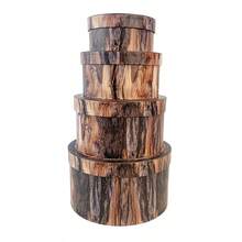 4件套圆形仿木纹嵌套礼盒套装，适用于婚礼、生日、节日等场合，手工礼品包装，派对收纳盒