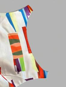 Valentine's Day, Date Night Outfit, Gifts For Her Magic Mia Elegant Boho Geometric Printed Maxi Dress - Boat Neck Sleeveless High Waist Sundress W/  Backless & A-Line Flared| Beach Vacation Formal & Evening Dress  For Women - Multicolor - View 5