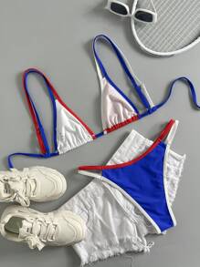 Swimming Suits For WomanSolid Color-Block Sexy Tie-Side Two Pieces Swimsuit For Beach Vacation & Travel, Spring/Summer New Arrival - Multicolor - View 5