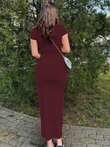 Letnia odzież damska, jednokolorowa seksowna sukienka z krótkim rękawem