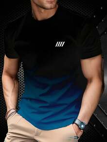 Camiseta Esportiva Casual de Manga Curta com Estampa Degradê para Homens - Multicolorido - Visão 2