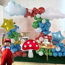 118Pcs Red Blue Yellow Green Rainbow Circus Balloons Garland Arch Kit With Star Mushroom Cloud Balloons For Baby Shower Birthday Decoration Cartoon Video Game Carnival Themed Parties - 紅色金色藍色黃色綠色 - 查看 3