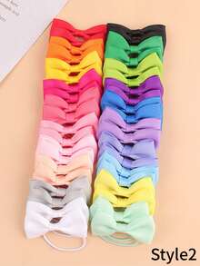 40 件装女婴双层蝴蝶结发带时尚弹性橡皮筋配纯色缎带适合日常佩戴，四季爱情情人节