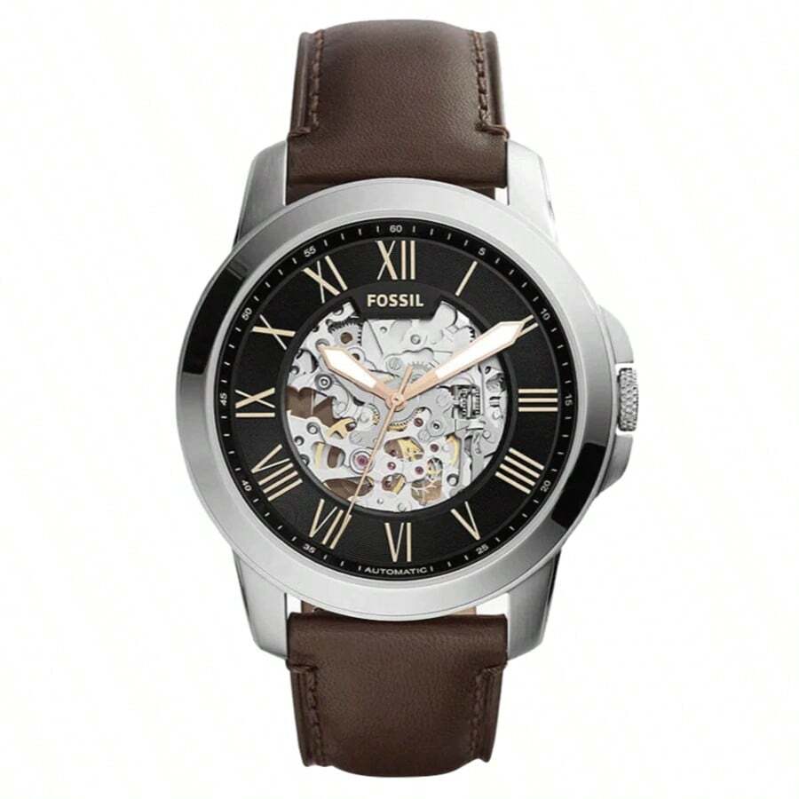Fossil Fossil Men's Automatic Mechanical Leather Three-Hand Watch Stainless Steel Case/Scratch Resistant Glass Mirror ME3111/ME3100/ME3101/ME3102