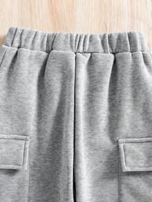 Toddler Cartoon Print Warm Crew Neck Sweatshirt And Pants Set - Grey - View 3