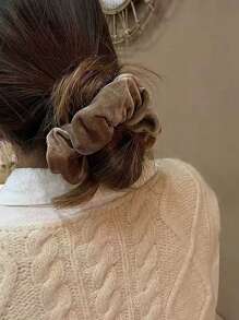 1个/4个装女士纯色天鹅绒发圈，高端4.52英寸/11.5厘米荷叶边发绳，适合日常、通勤、上学、派对、度假、送礼，也适合洗头/洗脸/洗澡，黑色/白色/咖啡色/香槟色可选，发圈，发绳，洗脸发饰，马尾辫发饰