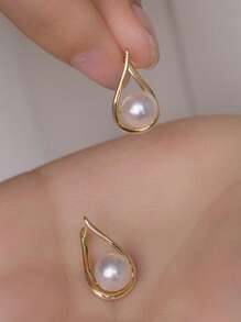 1 对女士奢华优雅十字水滴珍珠耳环，适合日常、派对、节日礼物，精致魅力