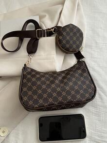 Bộ 2 túi đeo chéo họa tiết hình học phối màu thời trang - Nhiều màu - Xem 7