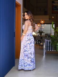 Women's Long Lastex Dress With Tie Straps - 白色 - 查看 4