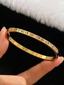 3pcs Elegant Gold Bracelet For Women, Fashionable Roman Time Bracelet, Vacuum Electroplating That Does Not Fade Easily, Bracelet Set, Bracelet Layering Set, Stainless Steel Bracelet Set,Woven Bracelet Stainless Steel Bracelet, Zirconia Bracelet, Nail Bracelet, Titanium Steel Bracelet, Stainless Steel Bracelets, Stainless Steel Bracelet Sets