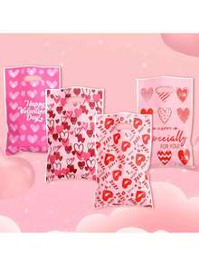 100 piezas Bolsa de regalo del Día de San Valentín de plástico impermeable con patrón de corazones rojos y rosas, adecuada para regalos pequeños, dulces, fiestas, bodas y decoraciones de cumpleaños (estilo aleatorio)