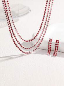 2pcs Women's Luxury Jewelry Set, Crystal Necklace + Earrings, Elegant And Suitable For Daily Wear And Other Festivals