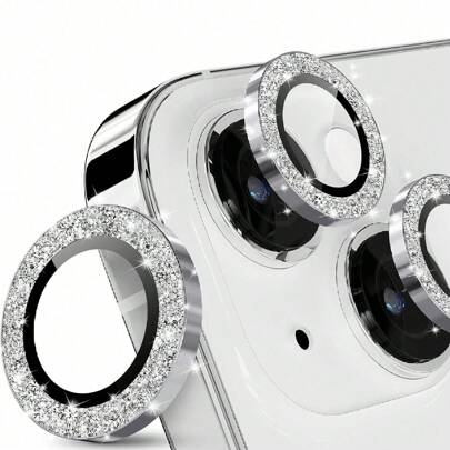 3pcs Glitter Camera Lens Protector Film For IPhone 16/15/15 Plus, 9H Hardness Scratch-Resistant, Fashion Accessories Compatible With Phone Case (Silve
