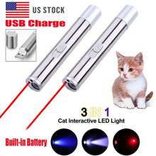1/2 Three-In-One Pen-Type Flashlight - Pet Ultraviolet Detector, USB Rechargeable Red Light Flashlight, Cat Toy And Emergency Light