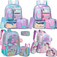 3 件可爱亮片背包，适合女孩，带午餐袋和铅笔盒，适合小学（是或否）