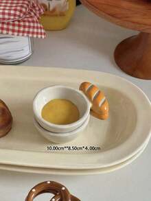 不对称形状陶瓷面包设计香料盘，有趣的手工面包形碗，创意陶瓷碗，法棍咖啡配件，带小勺的面包糖罐，学校用品 - 彩色 - 查看 4