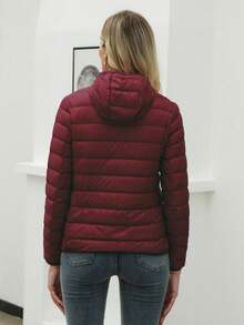ZIAI Women Long Sleeve Hooded Down Coat Regular Length Warm Filled Jacket With Pockets And Zipper - Burgundy - View 6