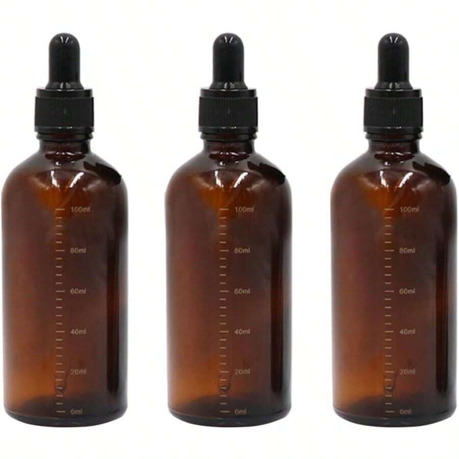 QY 3Pcs 100ml 3.3oz Empty Refillable Amber Glass Dropper Bottles With Scale Dropper Essential Oil Bottles Sample Vials Travel Liquid Dispenser Container For Perfume Cosmetic 8502 - amber - View 1