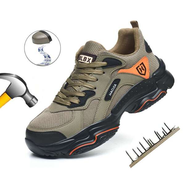 Tênis com Biqueira de Aço para Homens, Sapatos Confortáveis, à Prova de Perfuração e Antiderrapantes para Trabalho