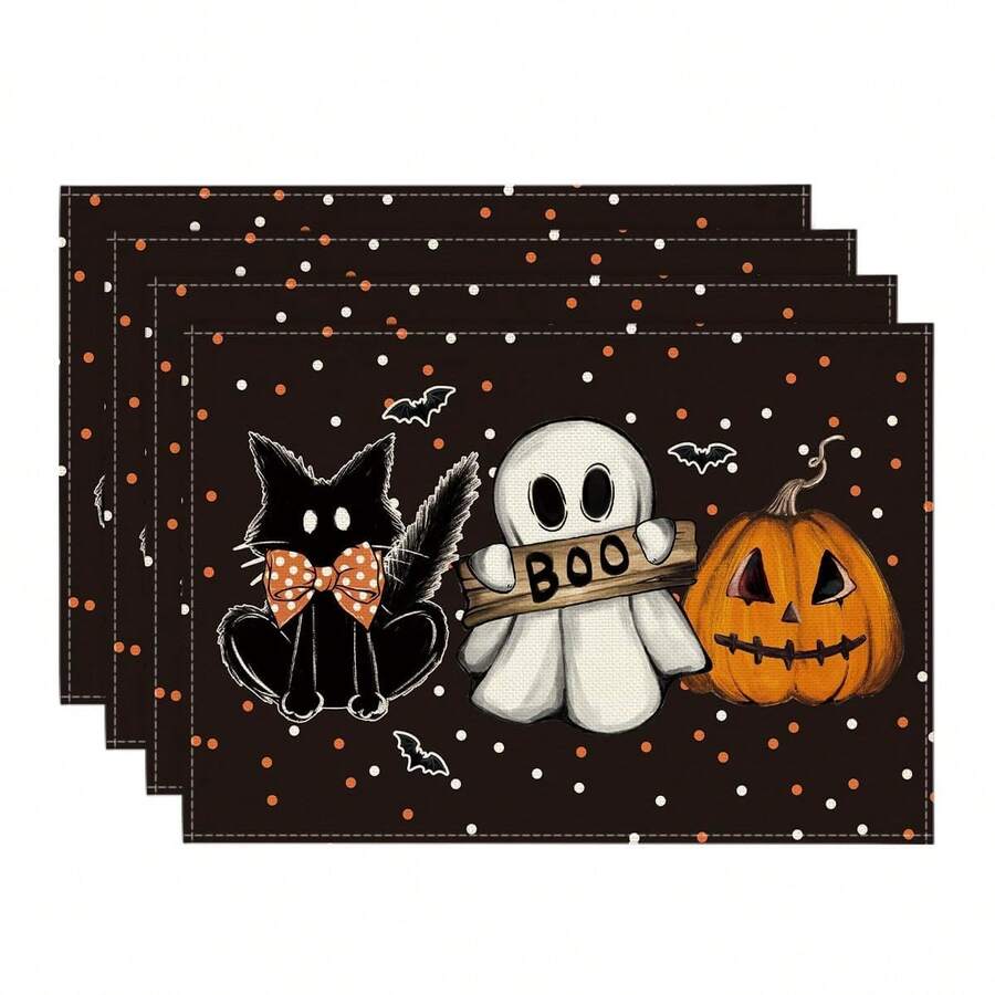 1/4/6 piezas Almohadilla de comedor con diseño de gato negro, fantasma, calabaza -Non-deslizante y resistente al calor, almohadilla de mesa de Halloween feliz para el interior de la granja, decoración de cocina, fiesta familiar, adecuada para la mesa interior/exterior de una mesa lavable, puede limpiar la almohadilla del comedor. - Multicolor - Ver 1