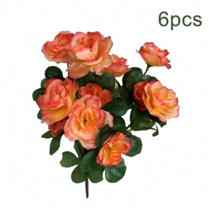 6 Bundles Artificial Faux Rhododendron Flowers, Artificial Flowers Silk Flowers Rhododendron Arrangement Wedding Table Centerpiece Table Centerpieces For Dining Room For Home Wedding Party Decor Gifts For Women - XR - View 1