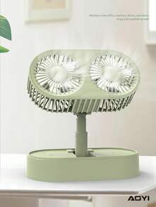 AOYI 1 pieza Mini ventilador de escritorio con doble cabezal, recargable por USB, con función extensible y de 3 velocidades ajustables, incluye cable de carga - Multicolor - Ver 3