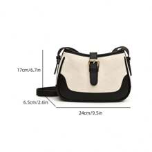 Fashionable Linen & Suede Contrast Color Elegant Shoulder Bag, Versatile For Casual Wear