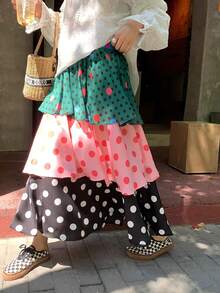 Vintage Polka Dot Tiered Maxi Skirt - Boho Chic Layered Long Skirt For Women, Retro & Playful - Color - View 5