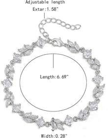 Crysdue Wedding Bridal Link Bracelet Brides Bridesmaids, Marquise Cubic Zirconia Tennis Bracelets Women Prom Jewelry - C_銀色 6.69-8.27英寸 - 查看 4