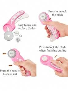 Dao cắt xoay 45mm, 5 lưỡi thay thế, tay cầm tiện dụng có khóa, thích hợp cho vải, da, đồ thủ công, may vá, ch quilting, dao cắt vải xoay hiện đại dùng trong gia đình - Phù hợp cho cả người thuận tay trái và tay phải (Màu hồng) - Nhiều màu - Xem 4