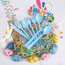 160 Piece Blue Plastic Silverware - Heavy Duty Blue Silverware Includes 80 Forks, 40 Spoons, 40 Knives, Disposable Plastic Utensils Perfect For Wedding, Graduation, Party,9001081 - Blue - View 2