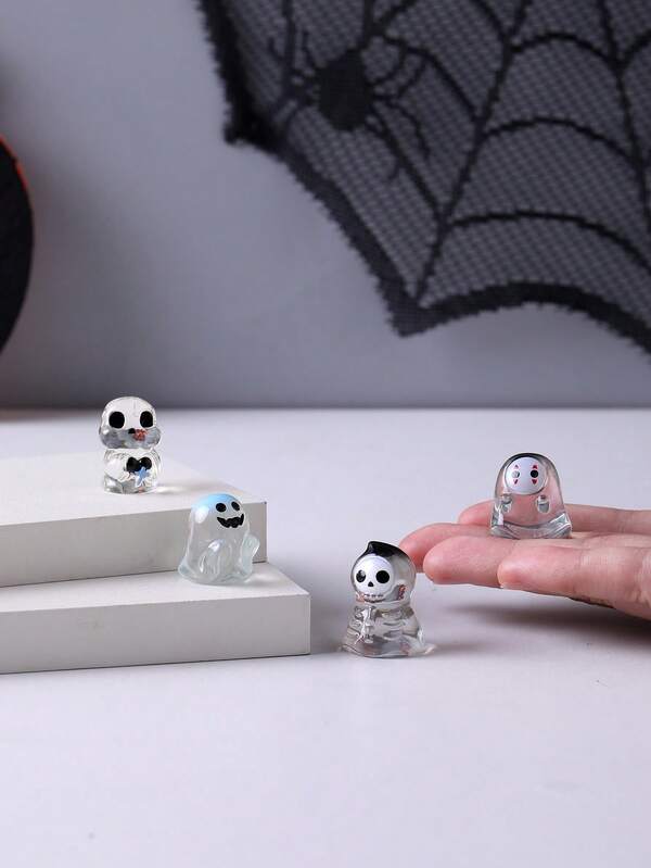 4pcs/8pcs Mini Ghost Sculptures, Various Color Styles, Outdoor Small Skeleton Statues, Suitable For Indoor And Outdoor Potted Plant Decor, Planter Filler Decor, Tabletop Decor, Halloween Horror Party Atmosphere Decor, Outdoor Garden Decor