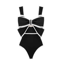 Retro Conservative Swimsuit New Solid Color One-Piece Swimsuit With Bow