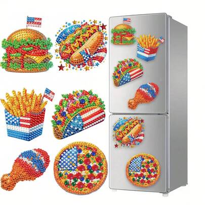 طقم ثلاجة الماس 6 قطع، مجموعة زخرفية مُؤلمة للدجاج المقلي والهامبرجر، مناسبة ل- Cra Cravts، الهدايا، الثلاجة، ديكور صندوق البريد