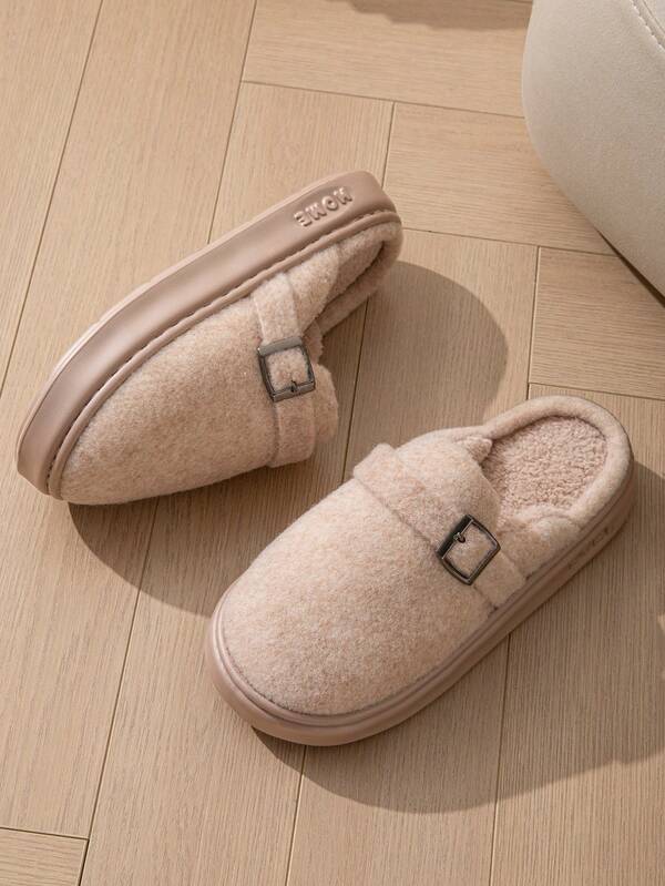 Men's Casual Solid Color Slip-On Slippers With Buckle, Memory Foam, Suitable For Outdoor Wear, Autumn/Winter