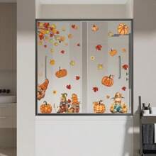 ZAWE 9 Sheets Fall Window Clings Gnomes Scarecrow Pumpkins Maple Leaves DoubleSided Window Decals Stickers For Autumn Thanksgiving Party Home Classroom Office Decorations