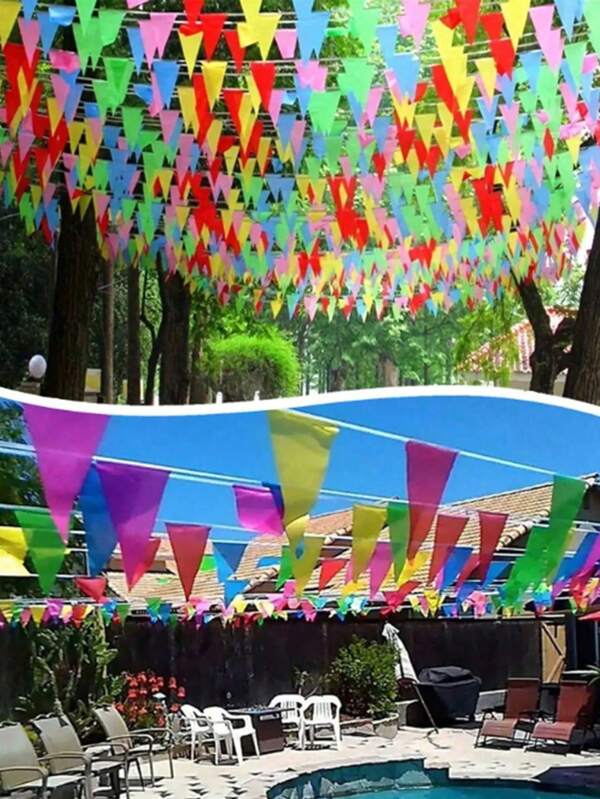 100pcs/Set Triangle Flags String Flags Colorful Flag Dress Up - Durable Outdoor Holiday Decoration Create A Festive Ambience For Wedding Scenes Parties Sporting Events Shopping Malls Indoor Holidays And Garden Events