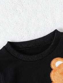 2 Stücke Kleinkind Jungen Bären Muster Langarm T-Shirt und Hose Set, bequem und hautfreundlich, Lässig Outfit, verstärkt für Herbst/Winter, Regular Fit, Rundhalsausschnitt, Tiermuster, Baby Kleidung, geeignet für Outdoor - Schwarz - Übersicht 4